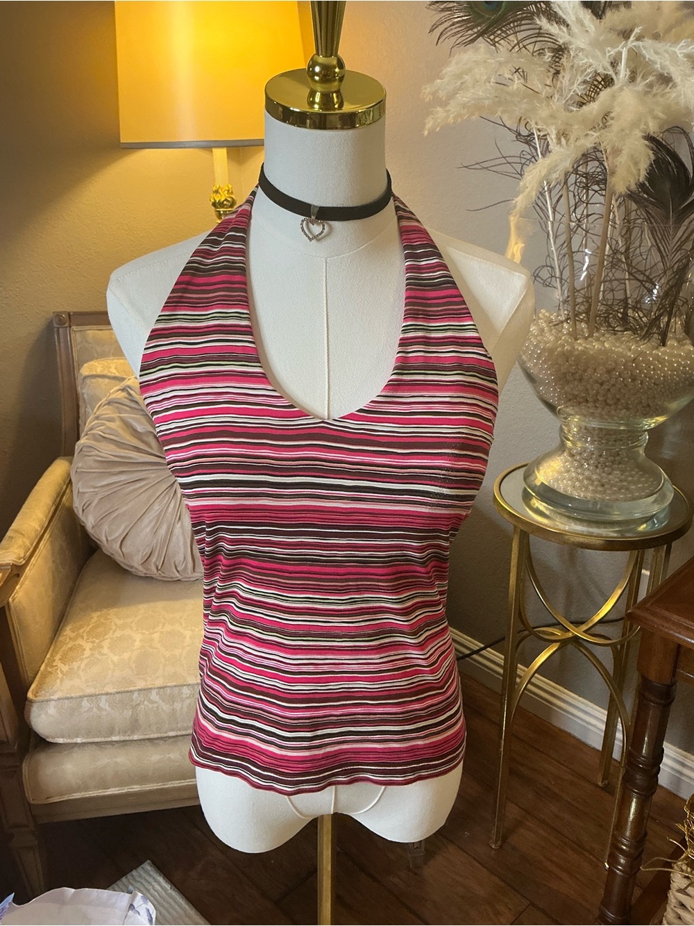 Vintage Y2K Multi-Colored Stretch Striped halter top 🔥